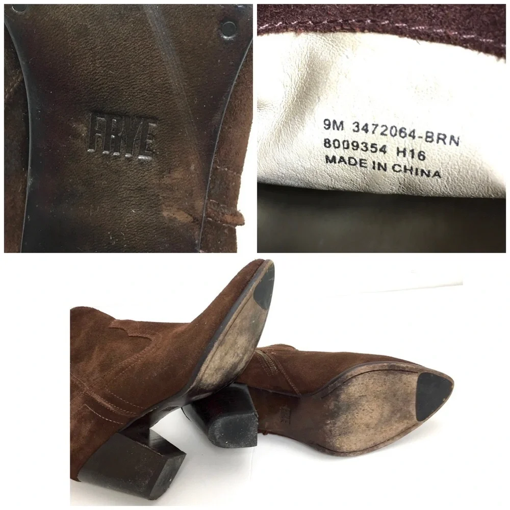 FRYE Western Cowboy Suede Ankle Bootie in Chocolate Brown Size 9 3472064